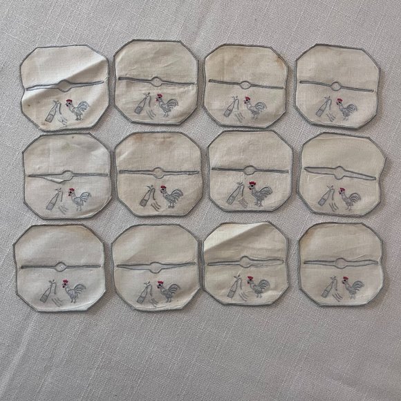 Vintage 1950's Rooster Linen Stemware Coaster Slippers (Set of 12) - Picture 2 of 7